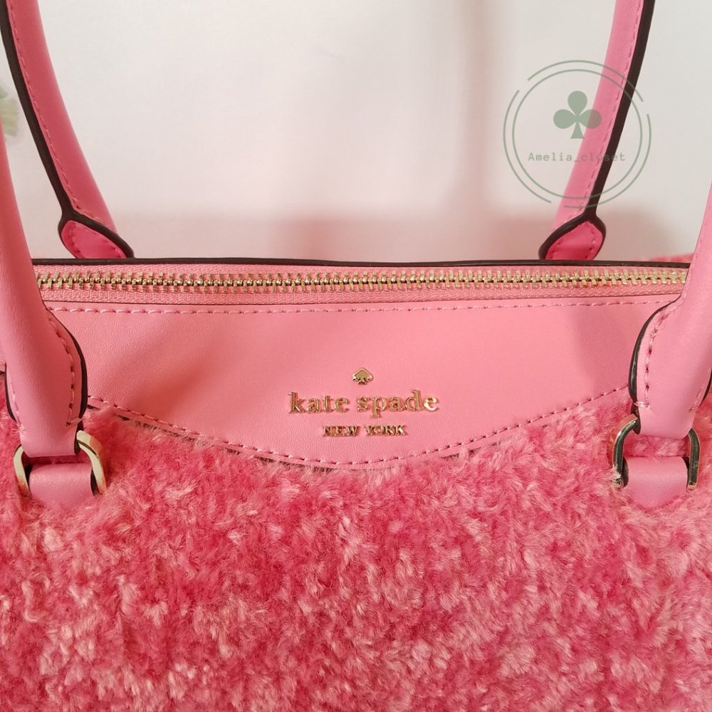 MAKE AN OFFER KATE SPADE MIMI FAUX FUR SATCHEL CROSSBODY BRIGHT BLUSH PINK - Picture 5 of 11